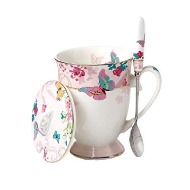 Imagem de Caneca de porcelana de osso de alta qualidade caneca criativa retro copo de café de perna alta com tampa de copo europeu simples chá da tarde caneca de café