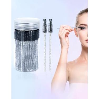 Imagem de 100 pincéis de cílios, varinhas de rímel descartáveis ajustáveis, carretel de cílios de cristal, pincel de sobrancelha com recipiente para maquiagem, extensões de cílios (preto)