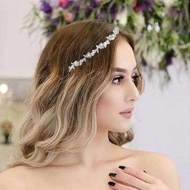 Imagem de 1 faixa de cabeça de noiva moderna de zircão, coroa de princesa, flor, folha, acessório de cabelo para casamento, bola de noiva