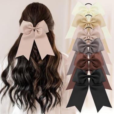Imagem de 6 peças de laços de cabelo, fita de cetim para mulheres, laços de cabelo bonitos, elásticos macios para cabelos cacheados finos e grossos, acessórios de cabelo para o Natal (marrom)