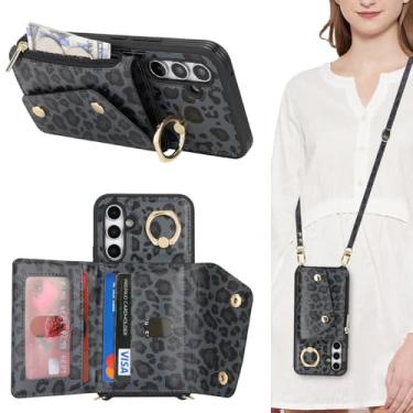 Imagem de Lipvina Capa para Samsung Galaxy A54 5G com suporte para cartão e alça - Bolso com zíper, alça transversal, suporte para cartão de crédito, anel de suporte, linda capa carteira de telefone para