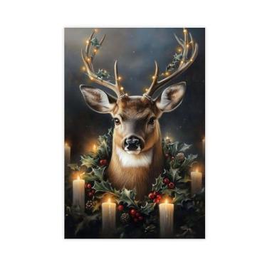 Imagem de Pôster de decoração de rena de Natal, pôsteres de tela de quarto, arte de parede de corredor, pôsteres de tela de banheiro, decoração de pôster de casa tela enrolada de 30 x 45 cm