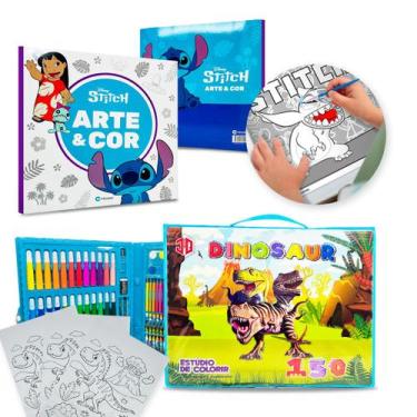Imagem de Kit Maleta Dinossauro Estojo Pintura 150 Peças Livro Desenho Colorir I