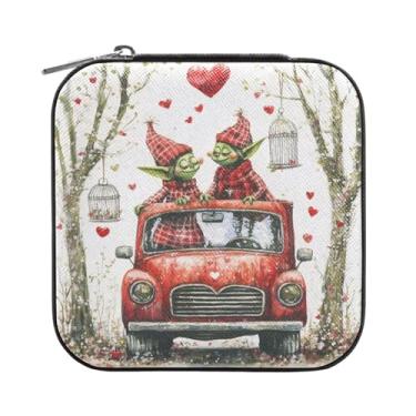 Imagem de Burbuja Caixa de joias para amantes de gnomos dos namorados em caminhão, mini estojo de joias de viagem para mulheres e meninas, organizador de joias para brincos, anéis, colares e pulseiras