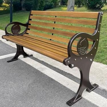 Imagem de Banco de jardim de parque ao ar livre, banco de pátio de alumínio para 2 a 3 pessoas com encosto + apoios de braço, móveis de cadeira de varanda de pátio, cadeiras de sofá de metal, à prova de