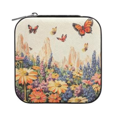 Imagem de Burbuja Caixa de joias retrô de flores silvestres, mini estojo de joias de viagem para mulheres e meninas, organizador de joias para brincos, anéis, colares e pulseiras