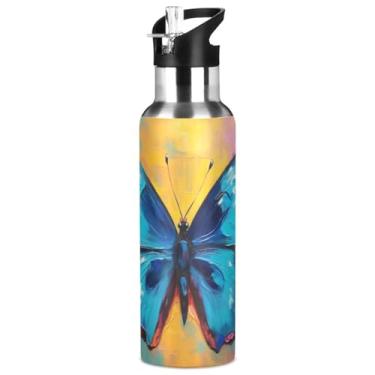 Imagem de Burbuja Garrafa de água de aço inoxidável borboleta, garrafas de água isoladas a vácuo com tampa de canudo para esportes, academia, escola - à prova de vazamento e suor, sem BPA, 946 ml
