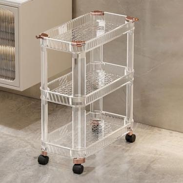 Imagem de Carrinho multifuncional de acrílico para armazenamento - Carrinho utilitário de 3 camadas com rodas bloqueáveis para banheiro, cozinha, lavanderia - Organizador móvel transparente