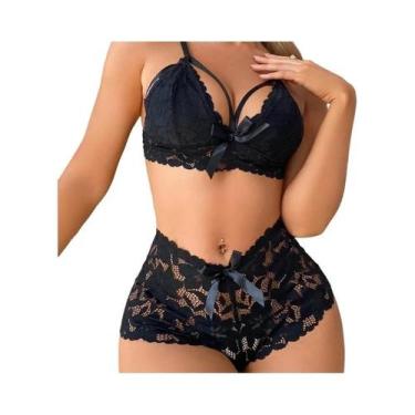 Imagem de Conjunto De Sutiã E Calcinha Sexy Em Renda Transparente Para Mulheres,