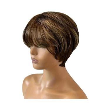 Imagem de Peruca Pixie Preta Natural Com Franja, Cabelo Humano Remy Brasileiro, 