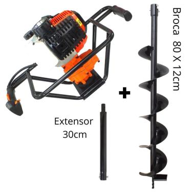 Imagem de Perfurador de Solo Profissional Para Construção Civil Vulcan VPS520 2T 52cc 2,5hp á Gasolina Acompanha Broca 80x12cm Com Pino Trava + Extensor de 30cm