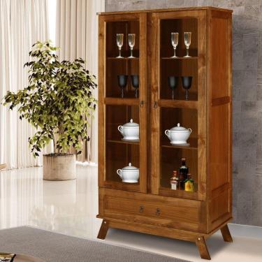 Imagem de Cristaleira Roma Pinus com HDF Porta de Vidro Retrô Ypê