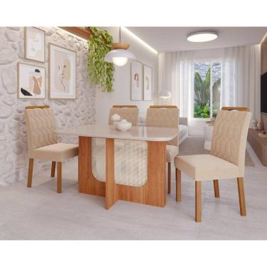 Imagem de Sala de Jantar Louise 130cm com 4 Cadeiras Paola Wood Cinamomo/Off White/Madeira/Nude
