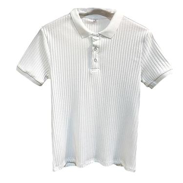 Imagem de Camisa polo masculina de lapela lisa manga curta botão respirável camiseta elástica atlética slim fit, Branco, XG