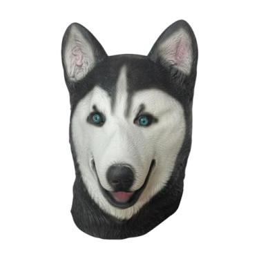 Imagem de UxicRuya Máscara de cabeça de cachorro Máscara assustadora Cocar, Máscara de cosplay de cabeça de cachorro realista Máscara animal para fantasia de festa de, Husky