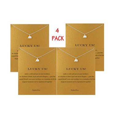 Imagem de Hundred River Colar de trevo da amizade unicórnio com elefante da sorte e cartão de presente (pacote com 4)