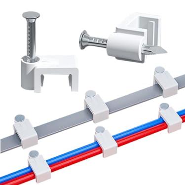 Imagem de Grampos de cabo Ethernet - 200 peças de clipes de cabo Ethernet de 8 mm com suporte de cabo de pregos para cabo Cat5 Cat6 Cat7 Cat8 RJ45 e cabo Ethernet plano de linha telefônica (quadrado)