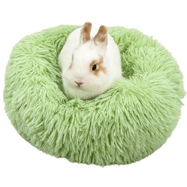Imagem de Cama redonda de pelúcia macia para coelho, porquinho-da-índia, chinchila, auto-aquecida, outono, inverno, interior, soneca para dormir, aconchegante, gatinho, cachorrinho, canil (verde)