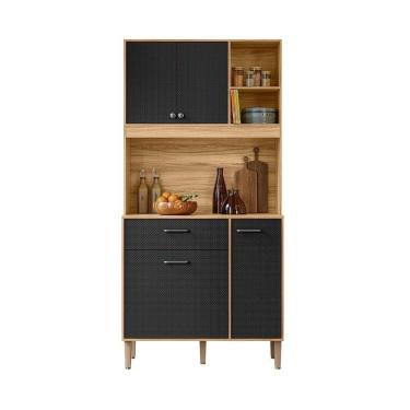 Imagem de Armario De Cozinha 4 Portas 1 Gaveta Erva Doce 90 Freijó/ Preto Esfera