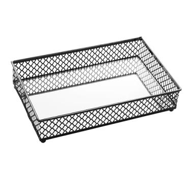 Imagem de LYOR - Bandeja Retangular de Metal com Espelho Barcelona Preta 21cm x 13cm x 5cm