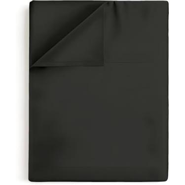 Imagem de Lençol de cima Queen - 100% algodão egípcio, trama de cetim 600 fios - ultramacio, respirável e refrescante - somente lençol de cima de qualidade de hotel premium - (preto, Queen)