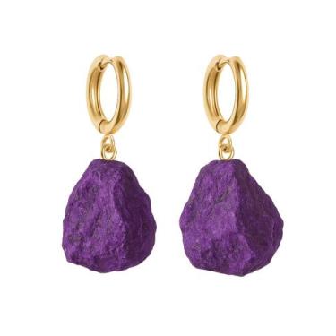 Imagem de Brinco de Argola Purpurita - Cristal Natural, Banho Ouro 18k