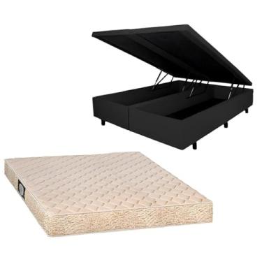 Imagem de Cama Baú Casal Bi-partido + Colchão Toulon D33, Dupla Face (Sued Marrom)