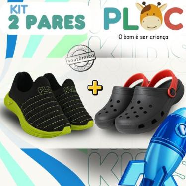 Imagem de Kit 2 Pares: Tênis Calce Fácil Colors Ploc + Babuche Preto/Vermelho, 2