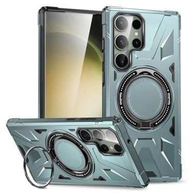 Imagem de HJZSZX Para Samsung S24Ultra Suporte de anel giratório Tpu+pc Capa de telefone à prova de choque Capa protetora (para Samsung S24Ultra/verde claro)