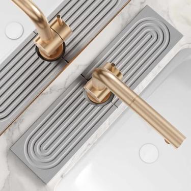 Imagem de Eormoe Tapete de torneira de pia de cozinha - Protetores de pia de diatomita de 39,9 cm para pia de cozinha, protetor de respingos de pia de pedra para acessórios de pia de balcão de cozinha (cinza