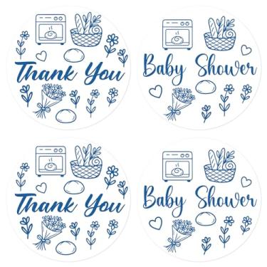 Imagem de Bun in The Oven Thank You Stickers, Hand Drawn Round Blue Baby Shower Stickers, Bread-Themed Party Favors for Baking Theme Decor, Pregnancy Announcement Supplies