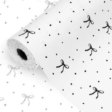 Imagem de FYSUIMU Papel de quadro de avisos - Mini rolo - 43,2 cm x 32,8 pés branco preto laço ponto decoração para casa escritório sala de aula festa artesanato suprimentos DIY