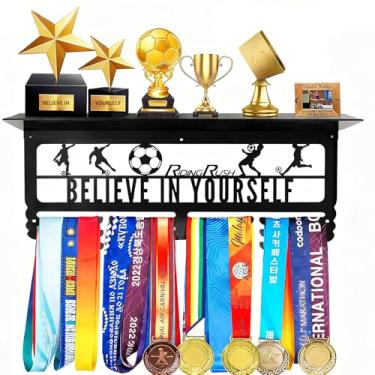 Imagem de RidingRush Exibição de gancho de medalha: alta dureza com 4 compartimentos de troféu, comporta até 72 medalhas, armazenamento de várias bolas para futebol, beisebol, tênis e muito mais