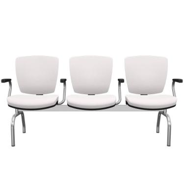 Imagem de Cadeira Longarina 3 Lugares Aeroporto Recepção Cromado Baixa Flexi P03 Vinil Branco - Lyam