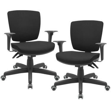 Imagem de Kit 02 Cadeiras Escritório Executiva Office Giratória Preto Baixa Flexi P03 Poliéster Preto - Lyam