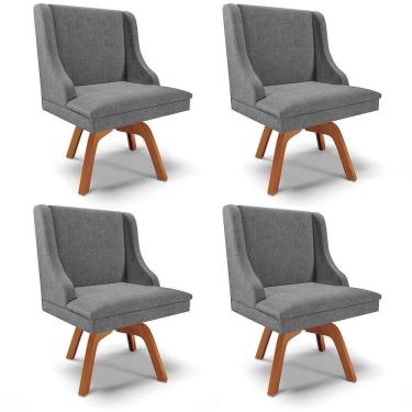 Imagem de Kit 4 Cadeiras Estofadas Giratória Para Sala De Jantar Lia Linho Grafite - Ibiza