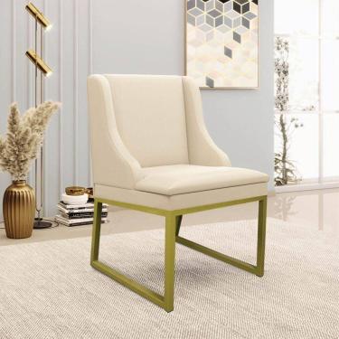 Imagem de Cadeira Sala De Jantar Industrial Dourado Liz Sintético D03 - D`rossi Bege