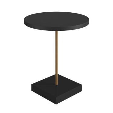 Imagem de Mesa Lateral Redonda Artesano 45 Cm Larg Tampo E Base Mdp Preto C/ Tubo Metálico Aço Carbono Dourado