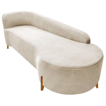 Imagem de Divã Recamier Orgânico França 220cm Lado Dir Pés Madeira Linho Cor Bege