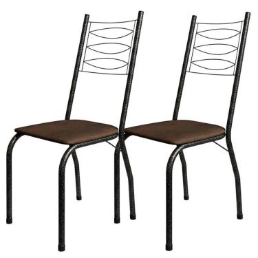 Imagem de Kit 2 Cadeiras Tubular America 062 Cromo Preto Assento Artef Madeira Imbuia