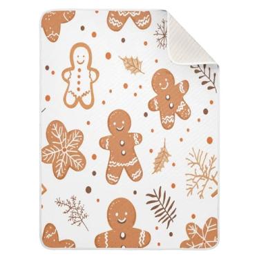 Imagem de Qilmy Cobertor de bebê de biscoito de gengibre desenhado à mão 76 x 101 cm, cobertor infantil de algodão macio para meninos e meninas, cobertor infantil leve e quente para berço, carrinho de bebê