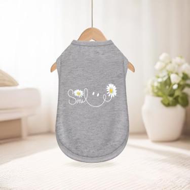 Imagem de Camiseta regata sem mangas excepcional para cães: roupas para animais de estimação de qualidade para estações quentes estampa de sorriso cinza GG