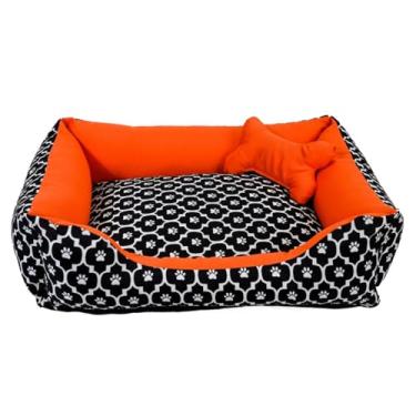 Imagem de Cama Pet para Cachorro e Gato Média | Confortável, Lavável e Impermeável | Zíper e Enchimento Removível(Patinha Laranja)