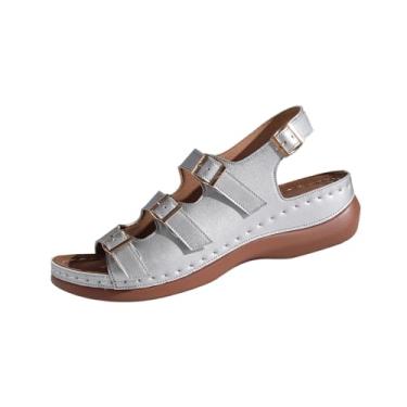 Imagem de Sandálias de praia com salto plataforma para mulheres, cor sólida, bico redondo, sola macia, casual, verão, Prata, 38