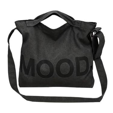 Imagem de 1 sacola vintage, bolsa transversal de grande capacidade para mulheres, bolsas gráficas com letras, preta