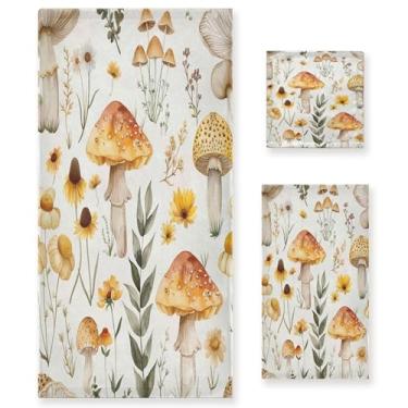 Imagem de xigua Conjunto de toalhas de banheiro cogumelos absorvente macio 3 peças toalha de banho toalha de mão toalhas decorativas para banheiro, academia, hotel, praia, piscina