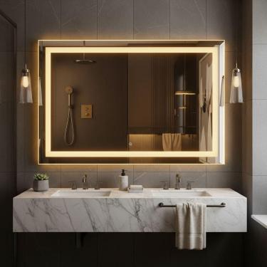 Imagem de Espelho Panorâmico 80x60 Led Jateado Frontal Touch Camarim Quente