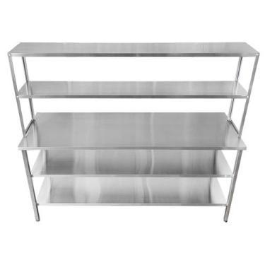 Imagem de Mesa de Aço Inox Industrial 170x70x90 com 2 Prateleiras Lisas e Apoio 