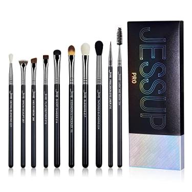 Imagem de Jessup Pincéis de maquiagem para os olhos 10 peças com bolsa de cosméticos, conjunto de pincéis de sobrancelha sintética premium corretivo para sobrancelhas T315