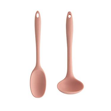 Imagem de Jogo Talheres Rosa Silicone Cozinha Colher Concha 2 peças